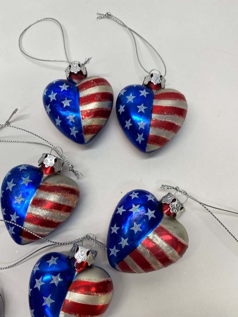 Patriotic Heart Ornament Set of 8 1 Uncle Sam Nutcracker Ornament Americana 4th - Picture 13 of 15
